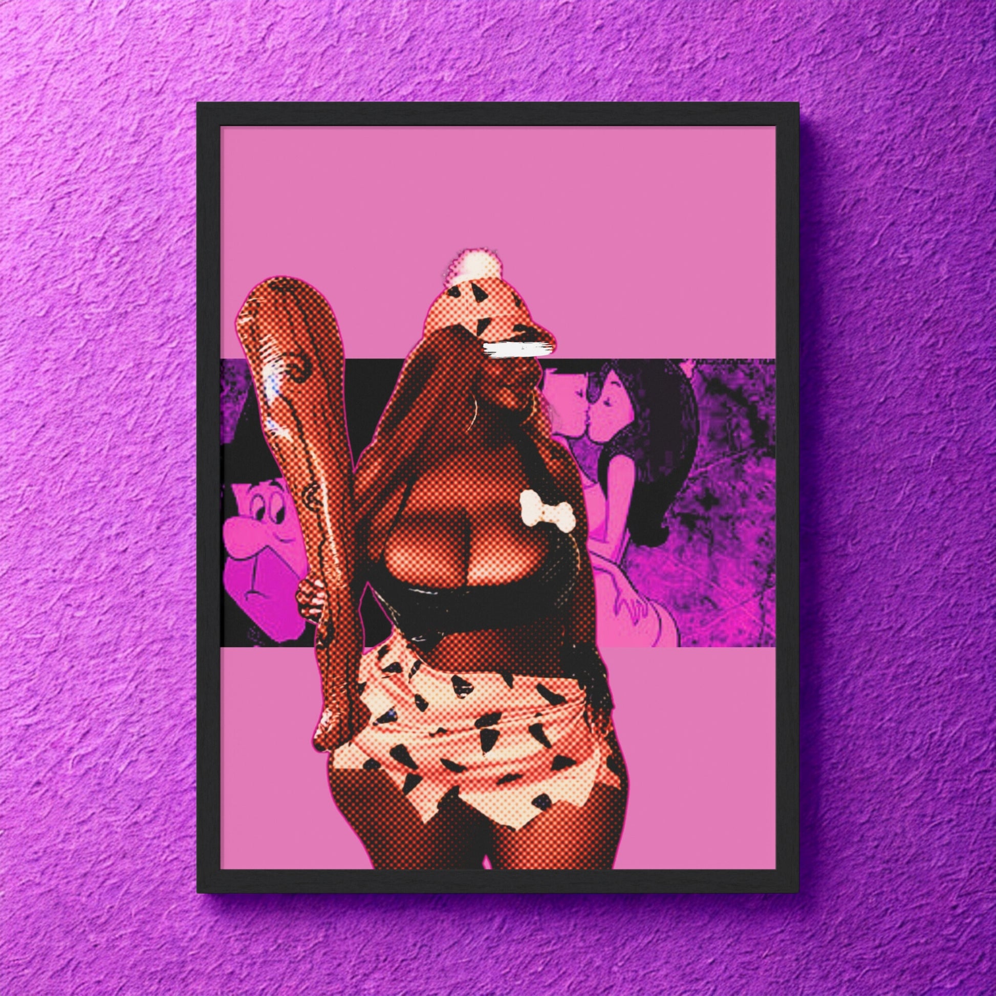 Affiche |“Stone Age Love” | Pop art trash & collage cartoon – Cadre noir