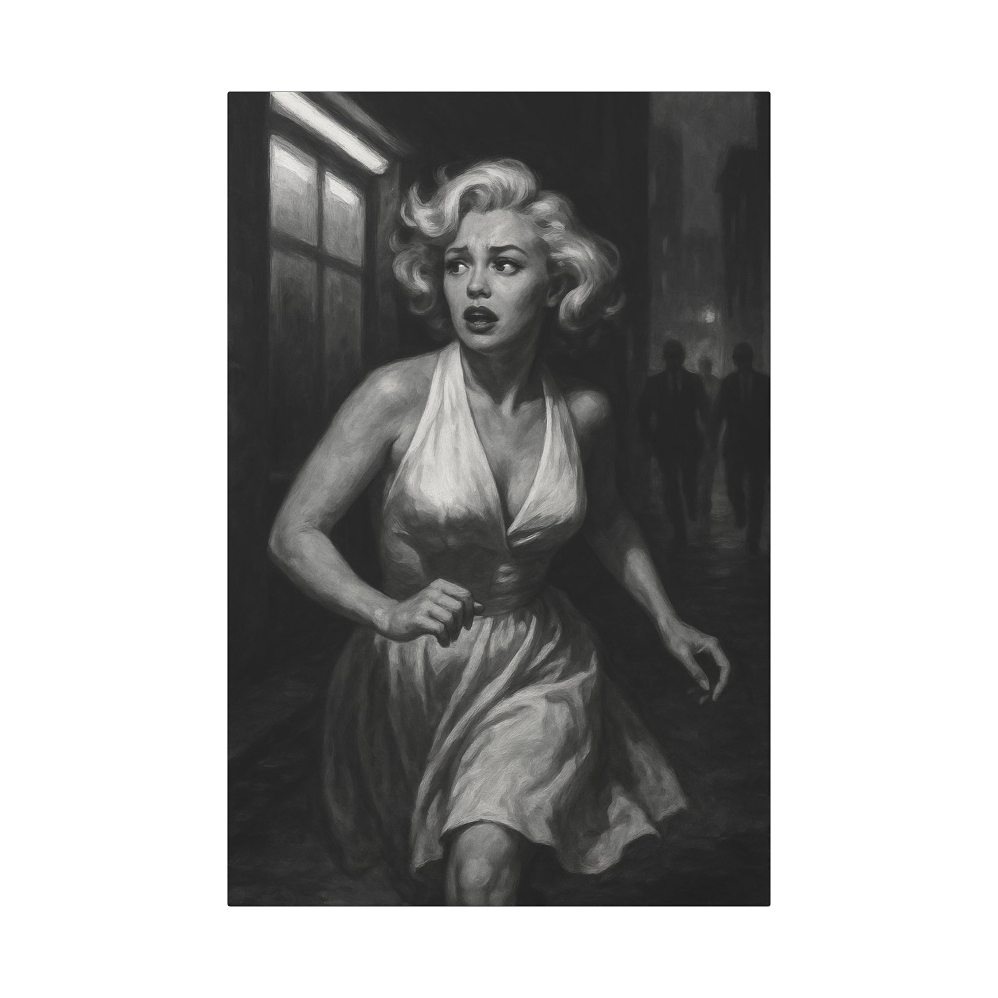 Monochrome Canvas Art - Marilyn Running, Vintage Decor, Wall Art, Home Gallery, Film Noir Style, Unique Gift for Art Lovers