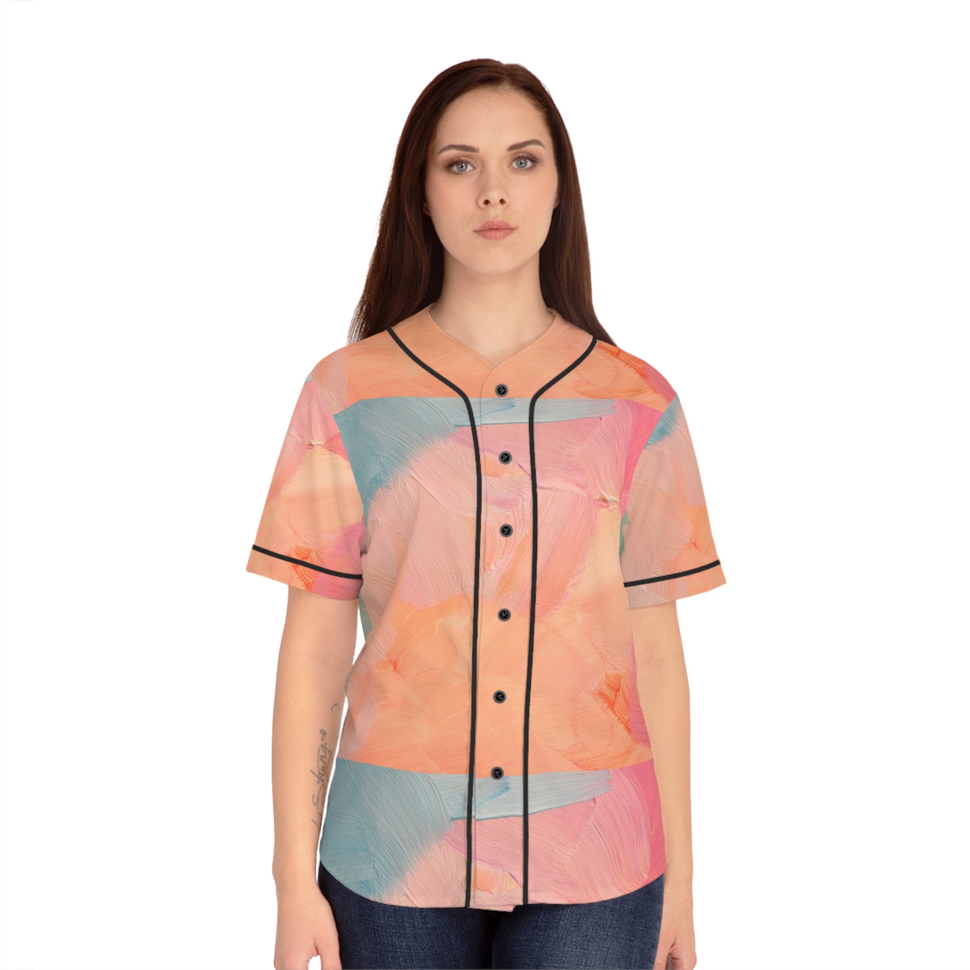 Camiseta de béisbol artística para mujer: estilo deportivo y colorido