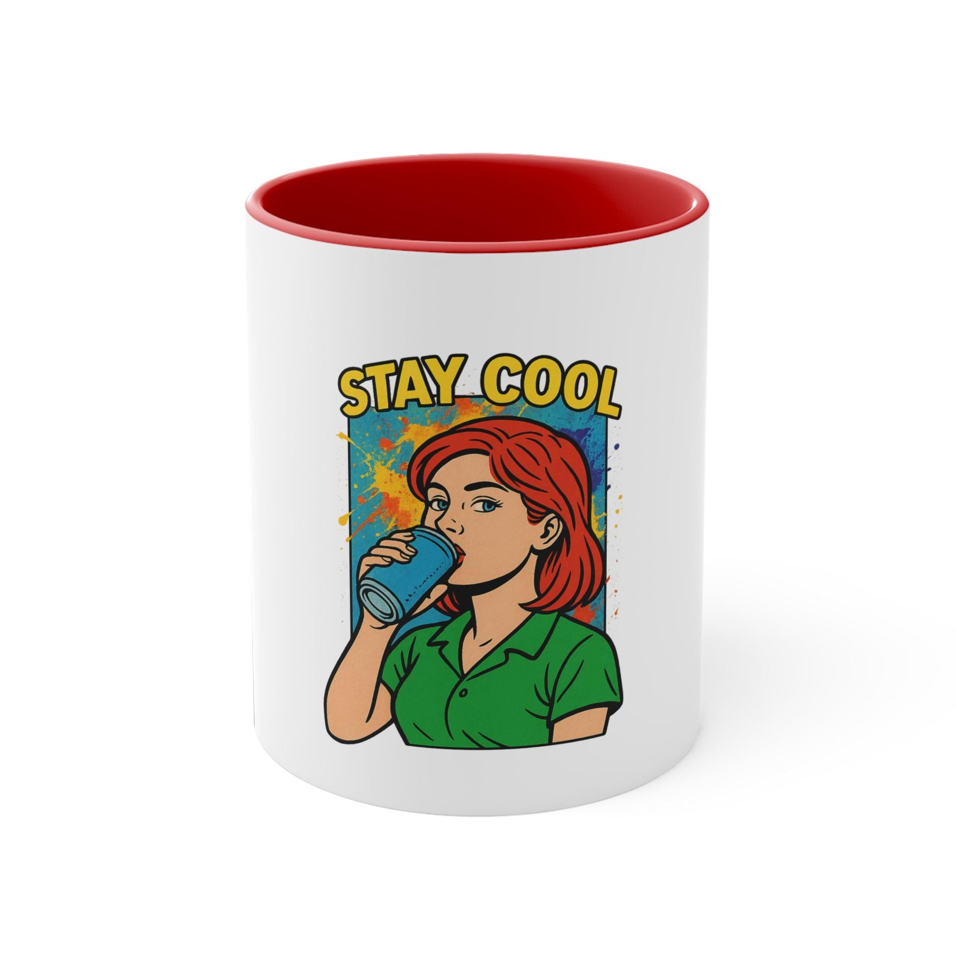 Stay Cool Colorful Accent Mug, Funny Coffee Cup, Gift for Friends, Vibrant Kitchen Decor, Home Office Drinkware