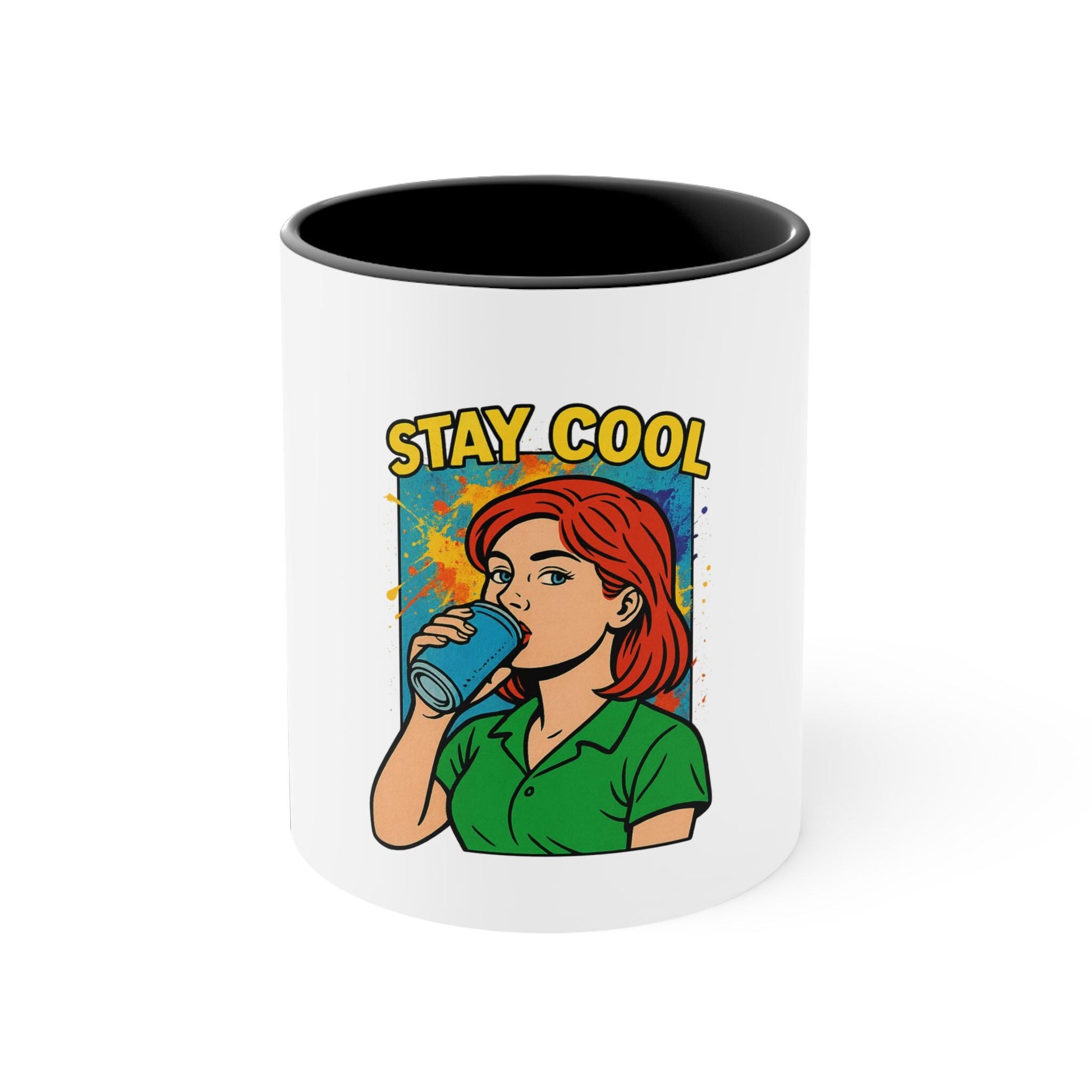 Stay Cool Colorful Accent Mug, Funny Coffee Cup, Gift for Friends, Vibrant Kitchen Decor, Home Office Drinkware