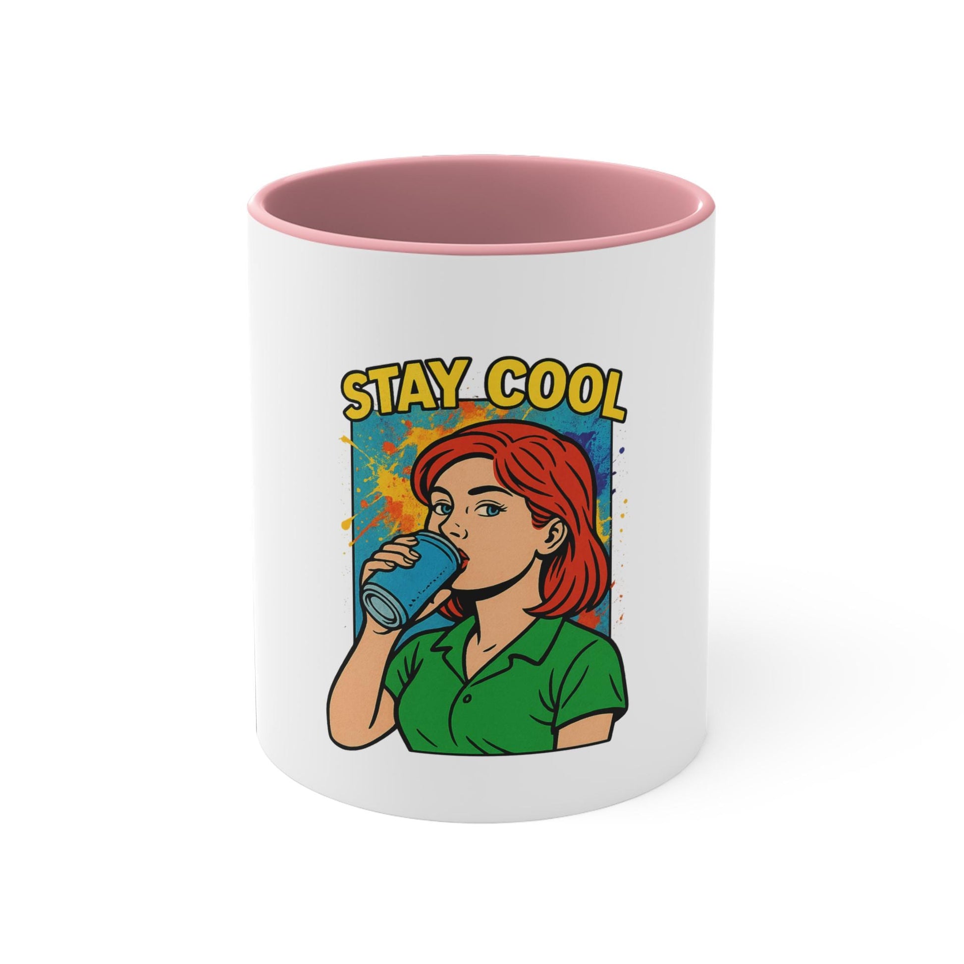Stay Cool Colorful Accent Mug, Funny Coffee Cup, Gift for Friends, Vibrant Kitchen Decor, Home Office Drinkware